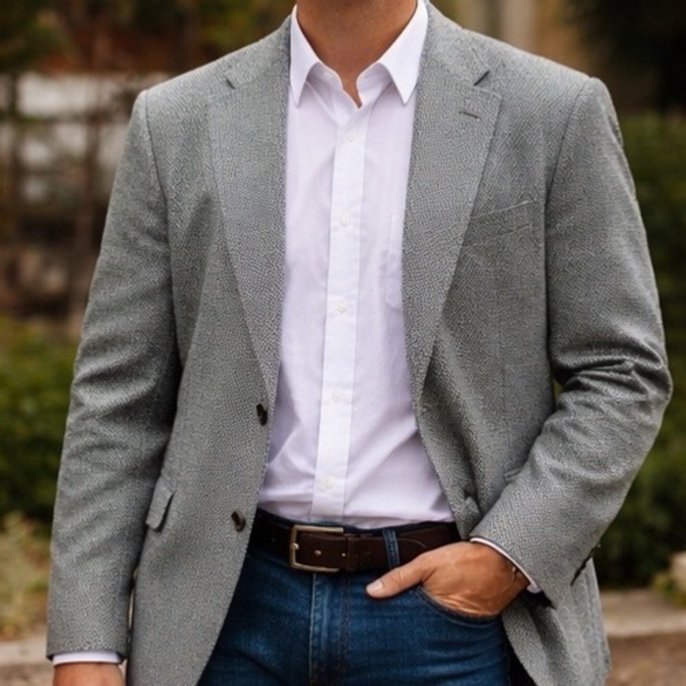 Fatih Collection Mens Wool Blend Blazer Jacket Grey Textured Made in Germany 52